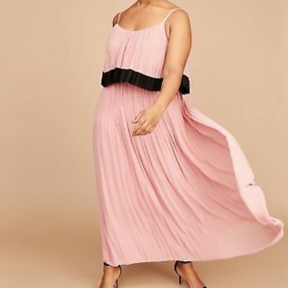 Pink and Black Tiered Maxi Dress by Lane Bryant